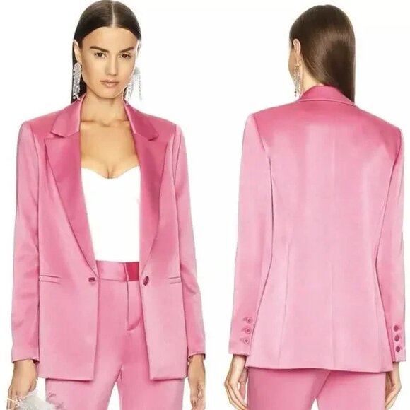 Alice + Olivia Denny Satin Boyfriend Notch Collar Blazer Primrose Pink